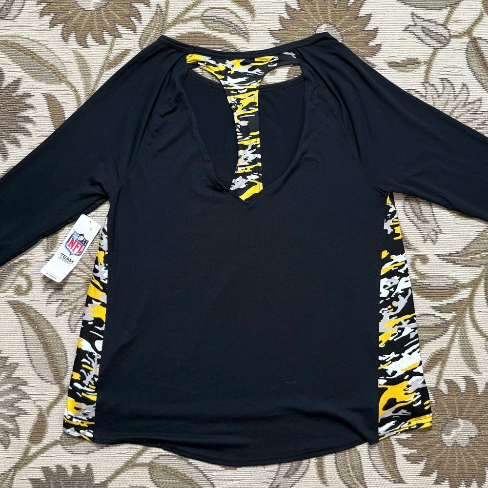 NFL Pittsburgh Steelers Shirt Top Camo High Low Hem Soft M Medium New - Picture 3 of 4